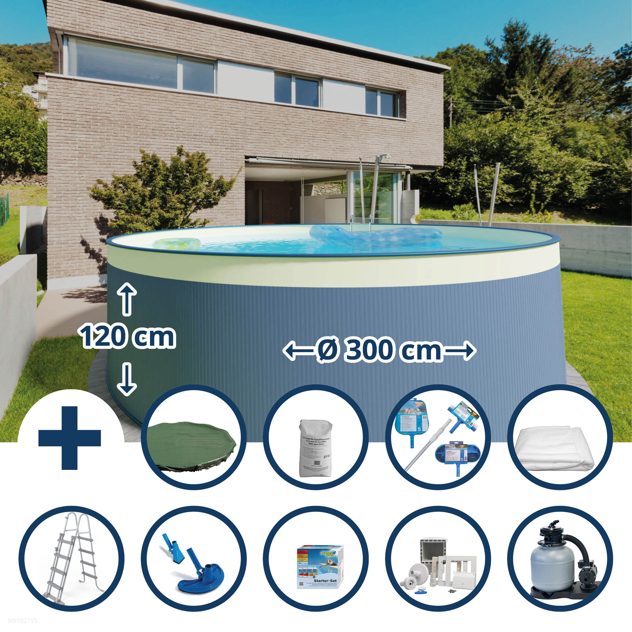 Stahlwandpool Set (10-teilig) hoch rund 300 x 120 cm, Stahl 0,4 mm anthrazit Folie 0,2 mm sand Stahlwandpool Set (10-teilig) hoch rund 300 x 120 cm, Stahl 0,4 mm anthrazit Folie 0,2 mm sand